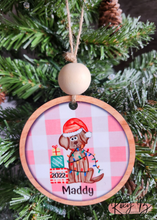 Load image into Gallery viewer, Pink or Blue Holiday Dog // Personalized Kids Ornament